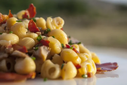 Caracolas con champiñón y jamón ibérico